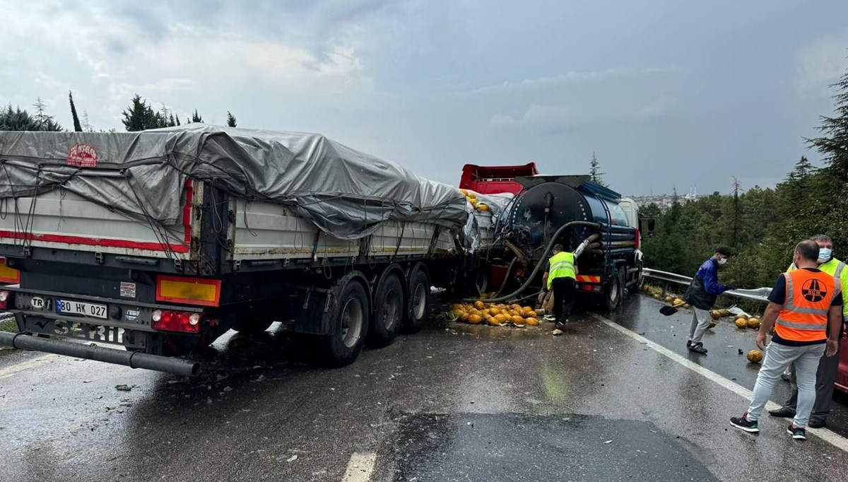 Anadolu Otoyolu'nda facianın eşiğinden dönüldü: 3 tanker, 2 TIR ve bir otomobillik zincirleme kaza Anadolu Otoyolu'nda facianın eşiğinden dönüldü: 3 tanker, 2 TIR ve bir otomobillik zincirleme kaza