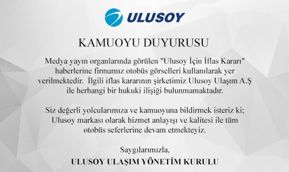 "Ulusoy iflas etti" haberleri sonrası şirketten açıklama - 1