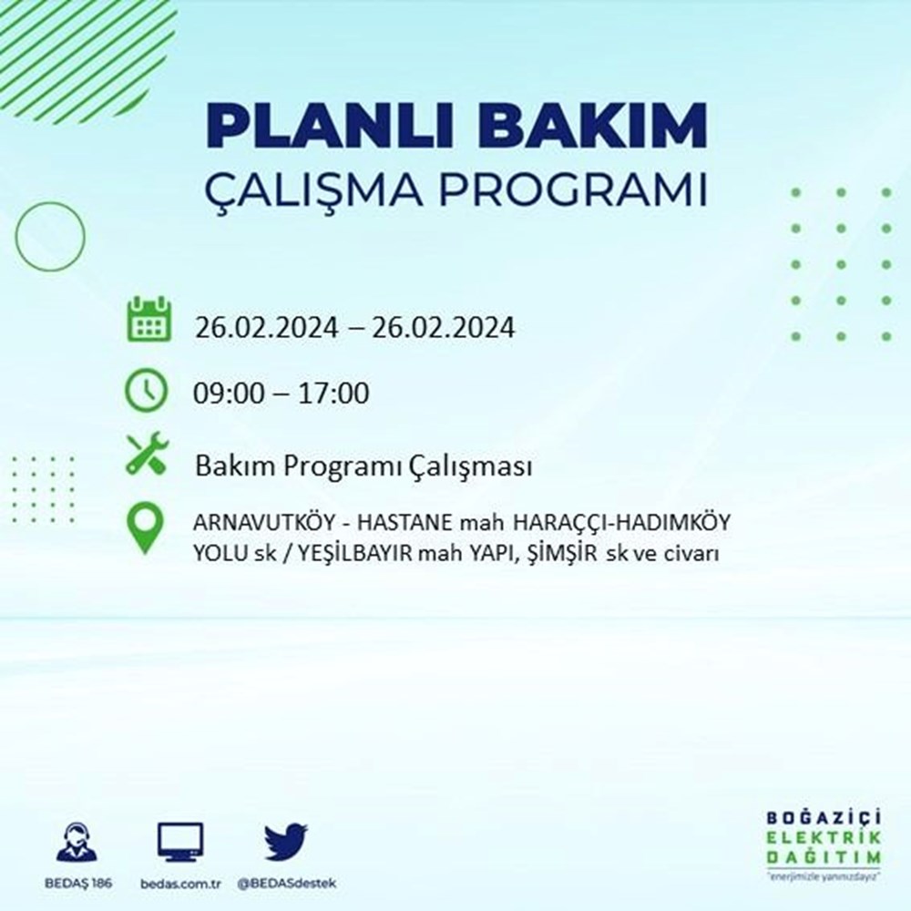 İstanbul'un 19 ilçesinde elektrik kesintisi: Elektrikler ne zaman gelecek? (26 Şubat BEDAŞ kesinti programı) - 2