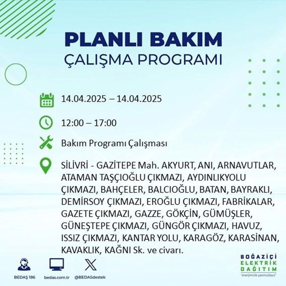 İstanbul'un 23 ilçesinde elektrik kesintisi: Elektrikler ne vakit gelecek? 9 saat sürecek (14 Nisan BEDAŞ kesinti programı) 163 pIv7Y9tJsUCdueo7YuUQMA