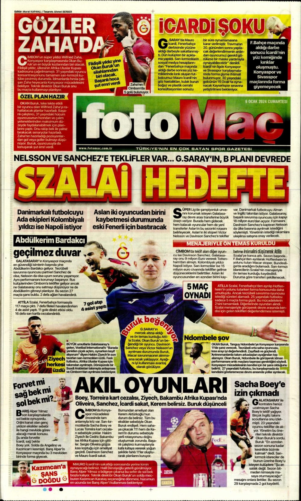 "Galatasaray'ın B planı Szalai" (6 Ocak 2024 spor manşetleri) - 1