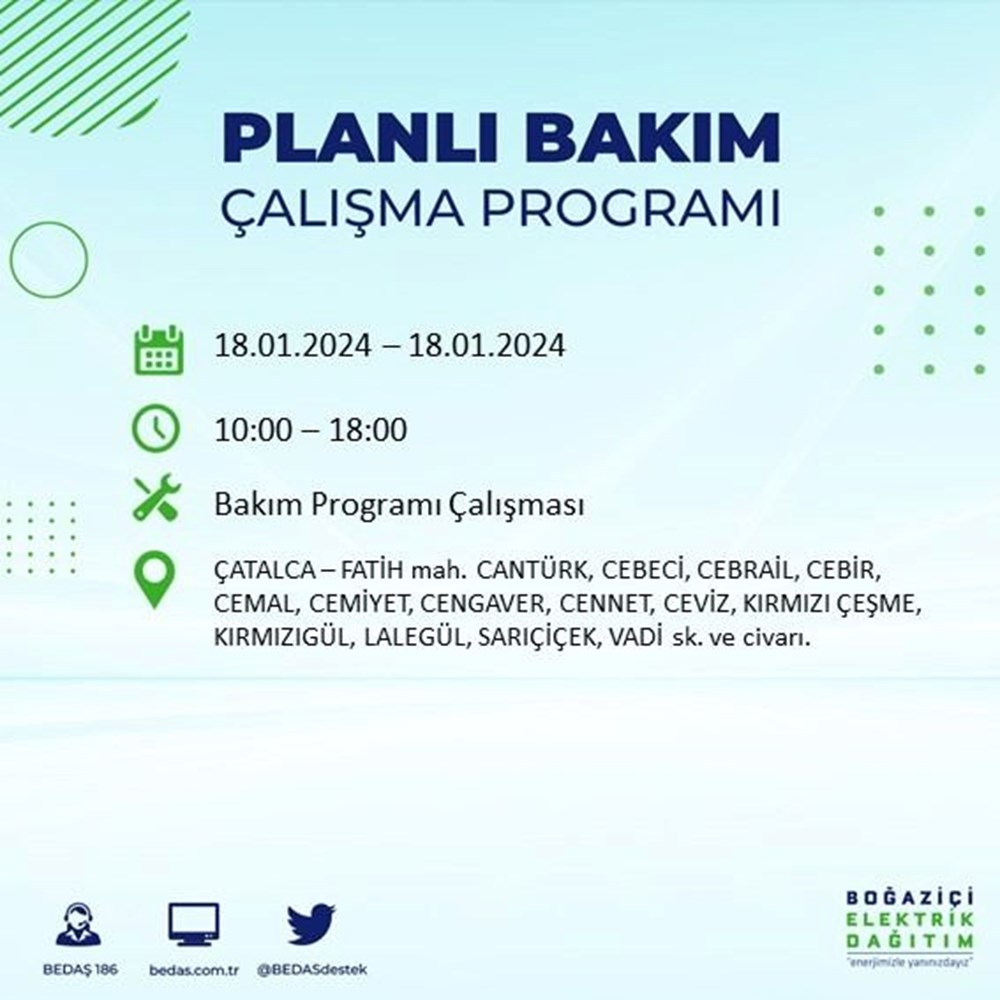 İstanbul'un 17 ilçesinde elektrik kesintisi: Elektrikler ne zaman gelecek? (18 Ocak BEDAŞ kesinti programı) - 20