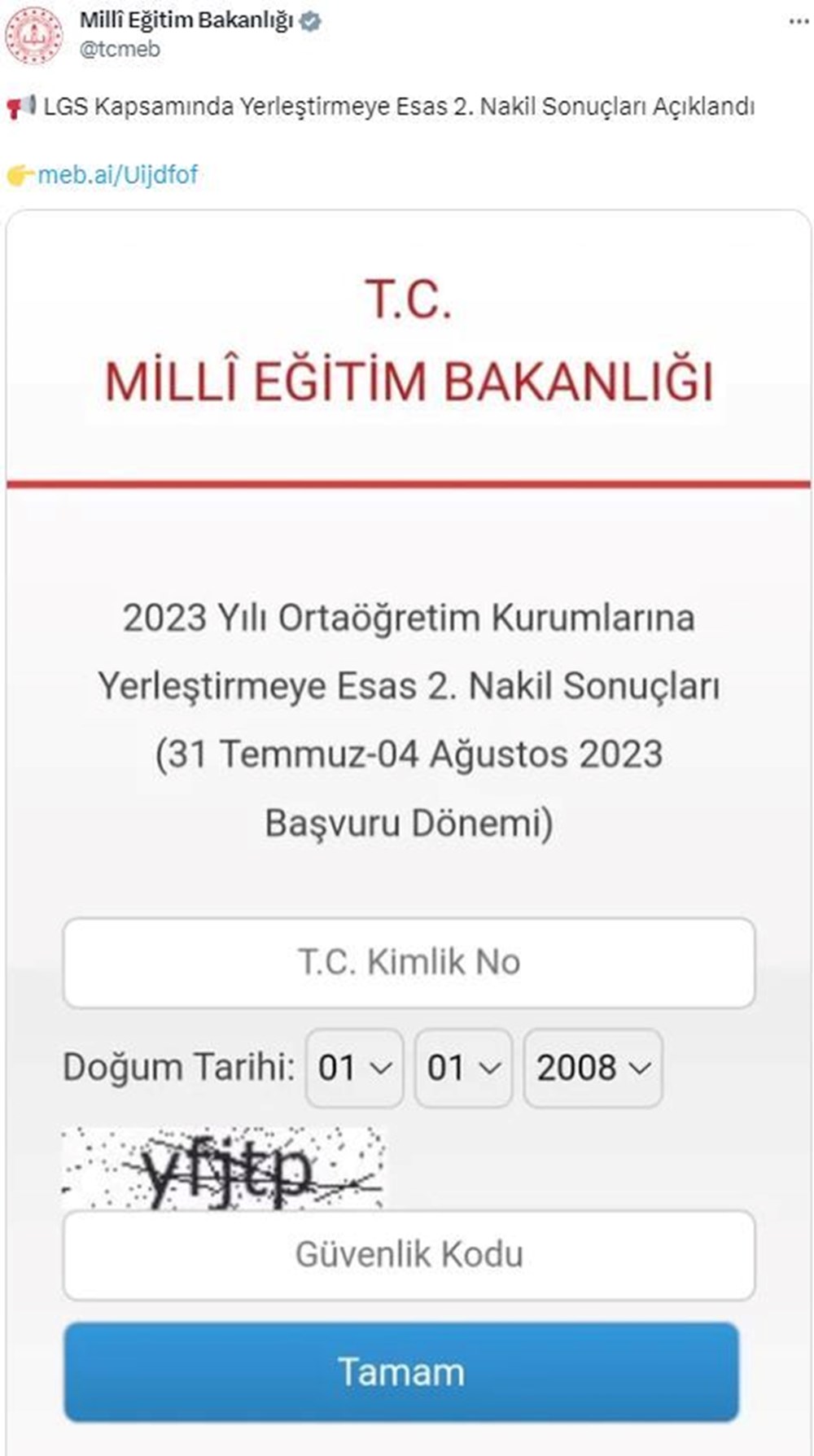 LGS kapsamında 2. nakil sonuçları açıklandı (MEB e-okul VBS üzerinden LGS nakil sonuç görüntüleme) - 2