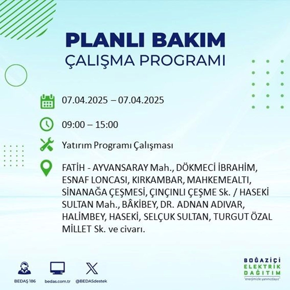 İstanbul'un 21 ilçesinde elektrik kesintisi: Elektrikler ne vakit gelecek? 9 saat sürecek (7 Nisan BEDAŞ kesinti programı) 101