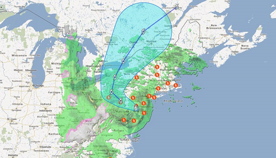 Sandy Kasırgası grafikte görüldüğü gibi ilerlemeye devam ediyor. 