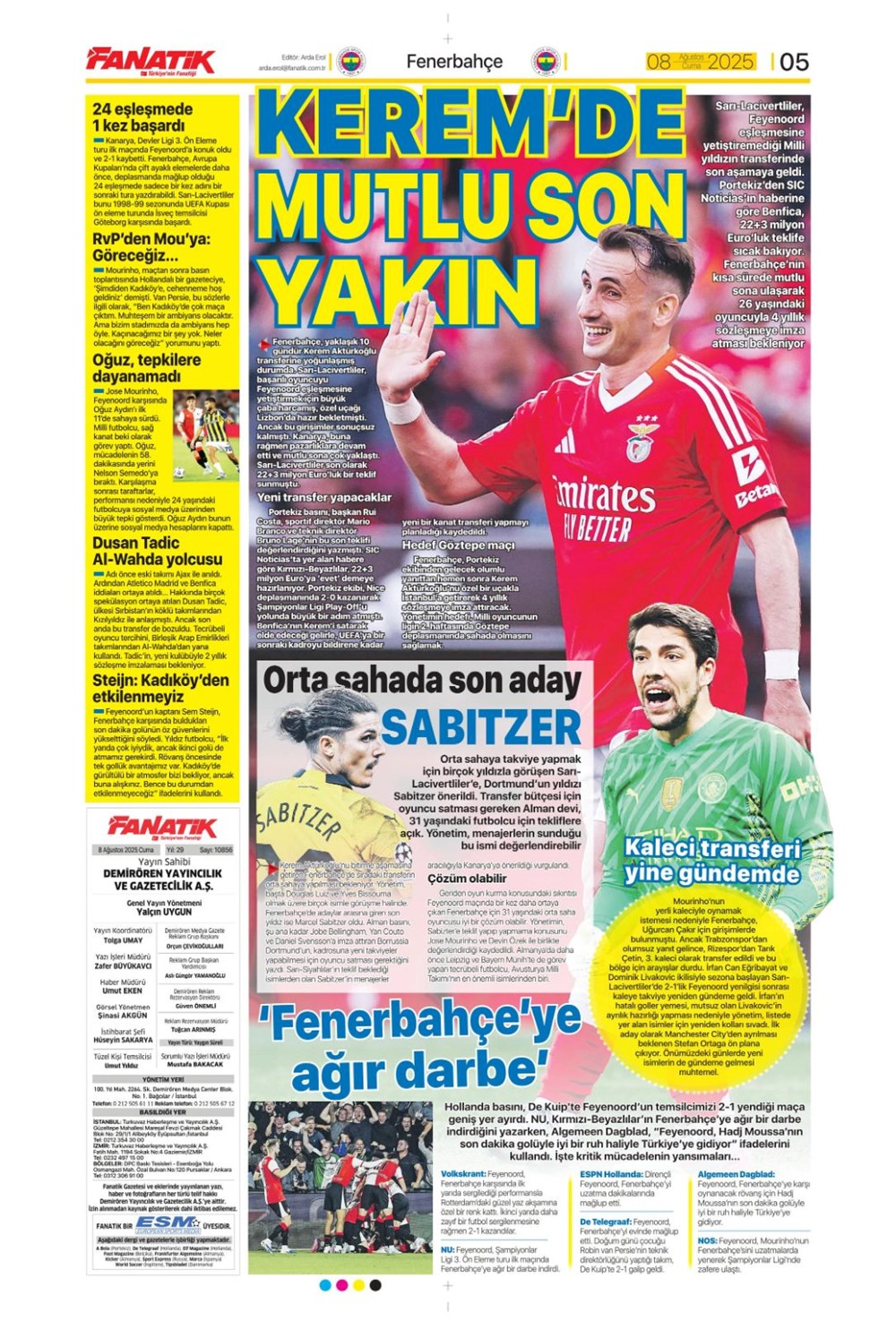 "Gidenin yeri dolmadı" (8 Ağustos spor manşetleri) - 4