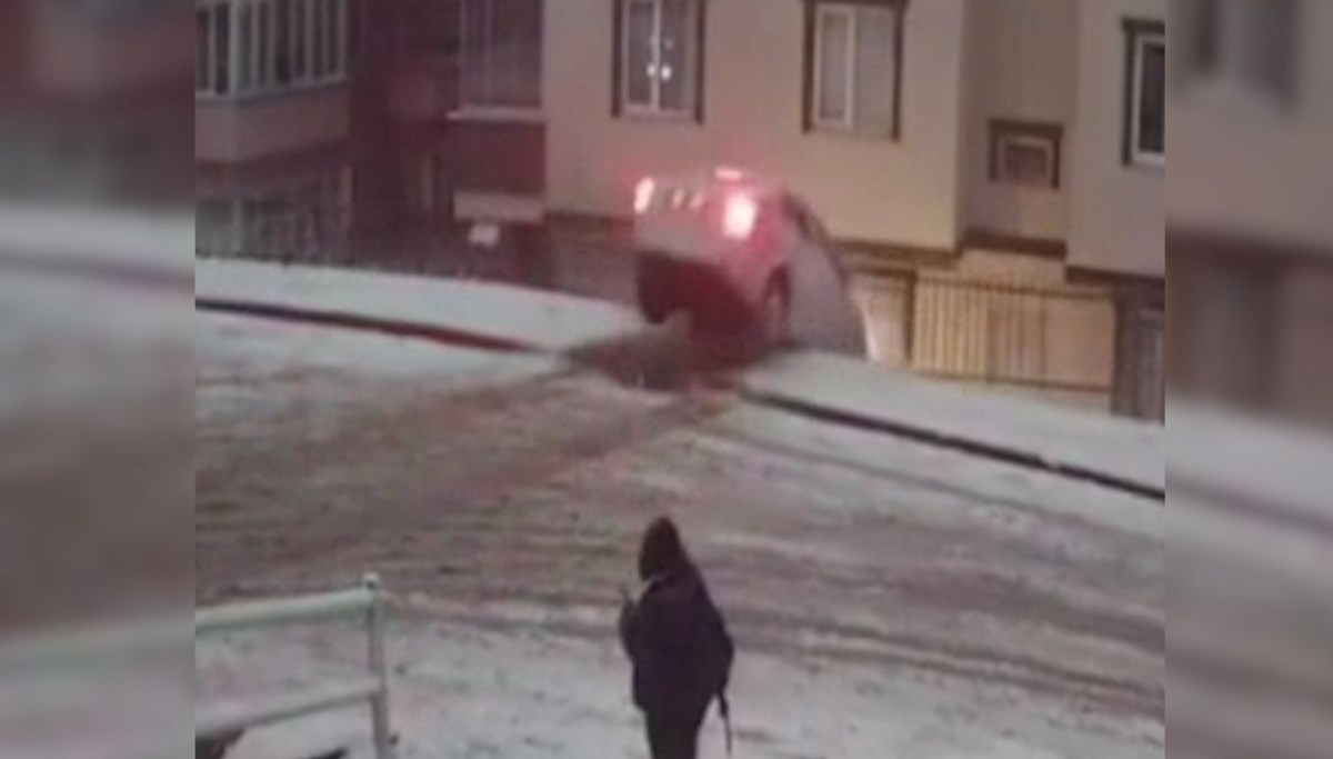 Karda frene basınca site bahçesine düştü