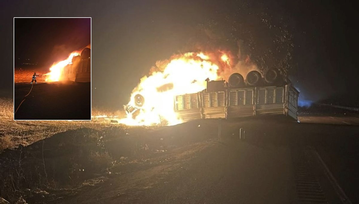 Devrilen TIR’ın şoförü yanarak öldü