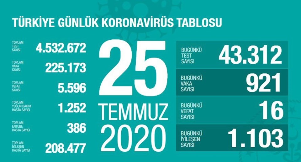 Türkiye'de corona virüsten son 24 saatte 16 can kaybı, 921 yeni vaka - 1