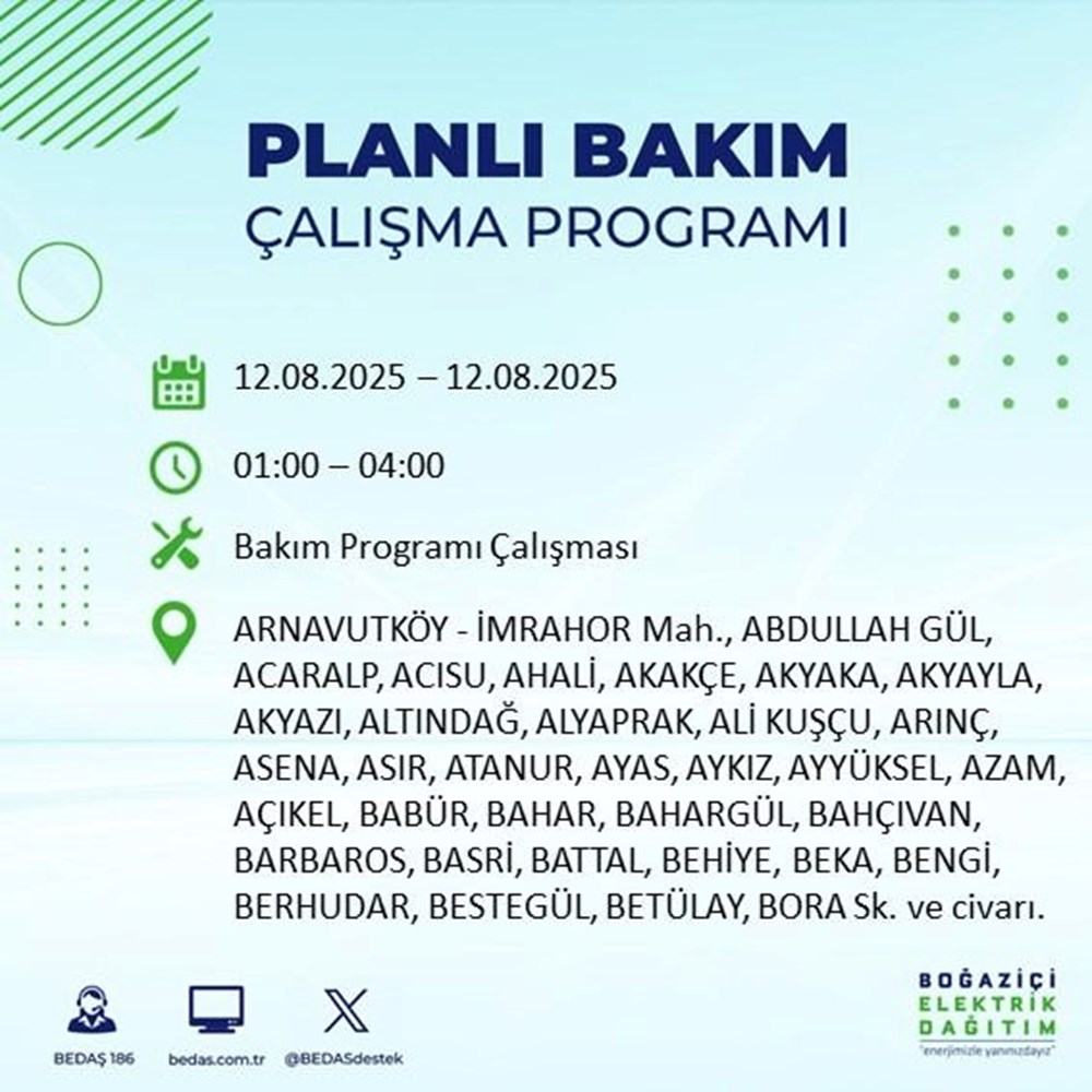 İstanbul'un 23 ilçesinde elektrik kesintisi: Elektrikler ne zaman gelecek? 12 Ağustos BEDAŞ kesinti programı - 11