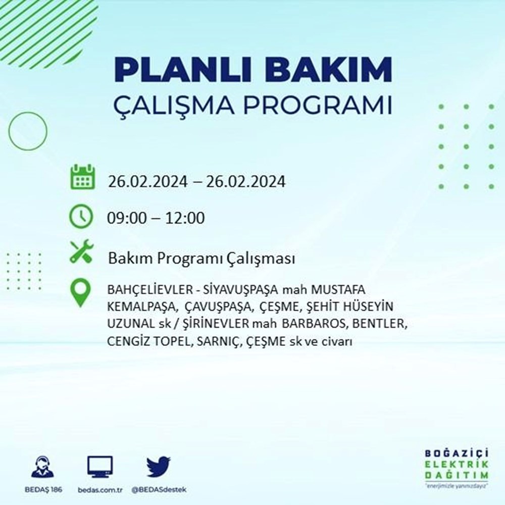 İstanbul'un 19 ilçesinde elektrik kesintisi: Elektrikler ne zaman gelecek? (26 Şubat BEDAŞ kesinti programı) - 17