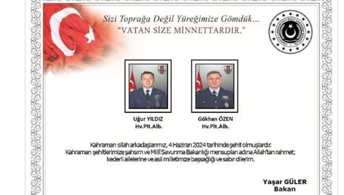 Kayseri'de düşen eğitim uçağında şehit olan pilotların kimlikleri belli oldu