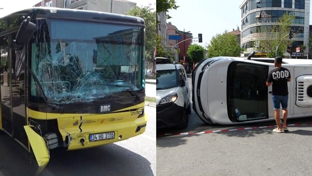 Kırmızı ışıkta geçen İETT otobüsü kamyonete çarptı