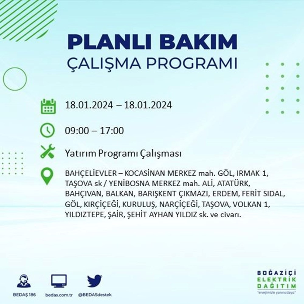 İstanbul'un 17 ilçesinde elektrik kesintisi: Elektrikler ne zaman gelecek? (18 Ocak BEDAŞ kesinti programı) - 11