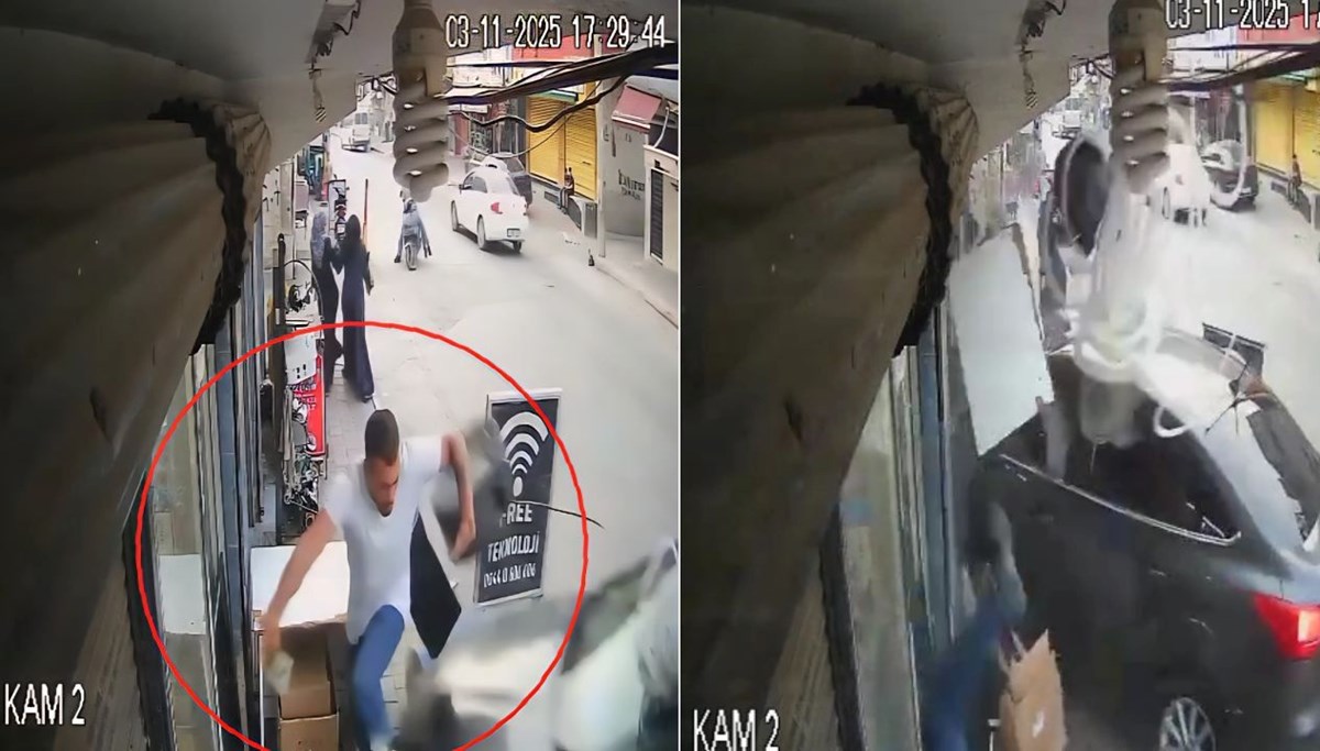 Otomobil markete daldı: Son anda kurtuldu