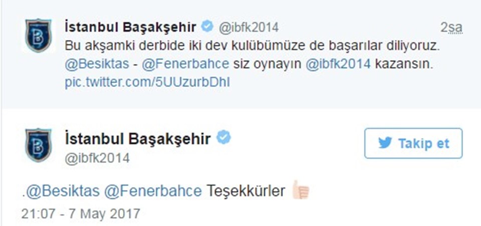 Başakşehir'den Beşiktaş ve Fenerbahçe'ye teşekkür! - 1