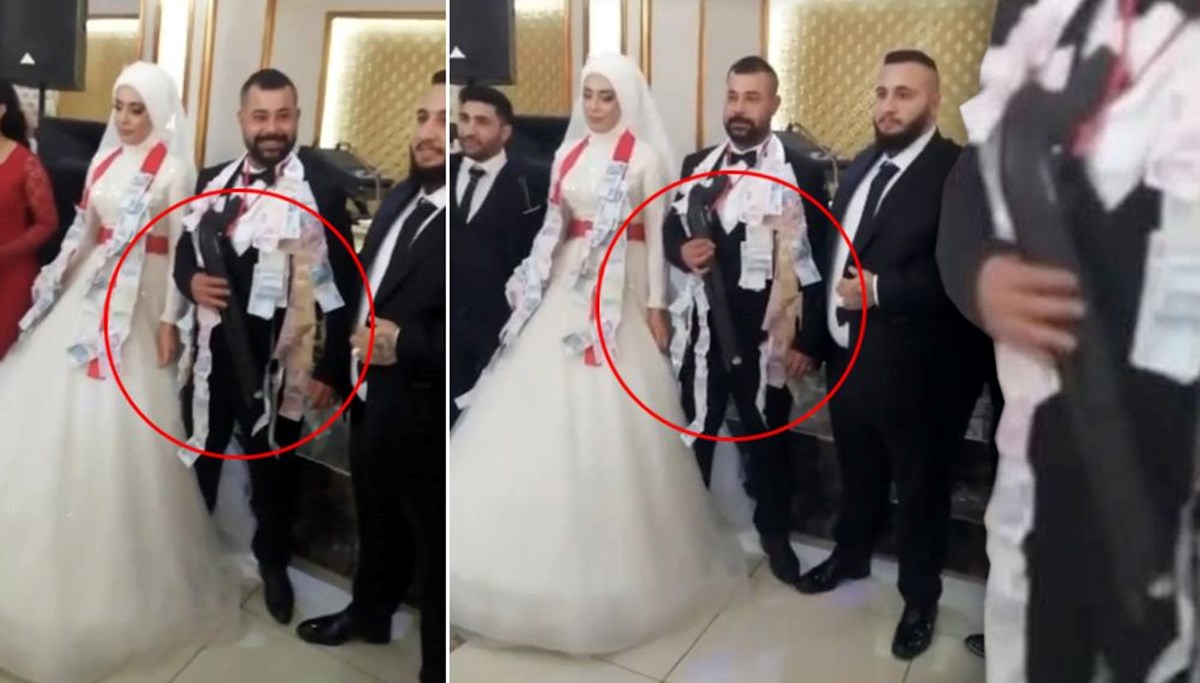 Düğünde damada pompalı tüfek taktılar!