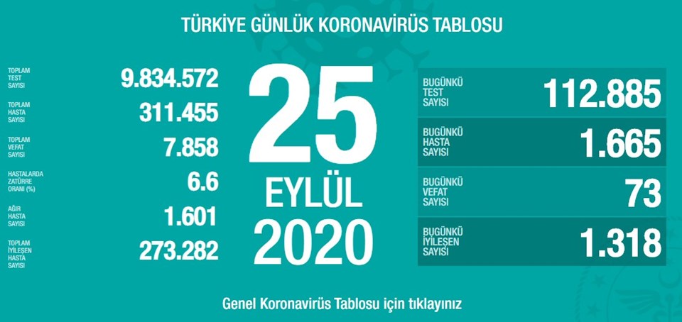 Türkiye'de corona virüsten son 24 saatte 73 can kaybı, bin 665 yeni vaka - 1