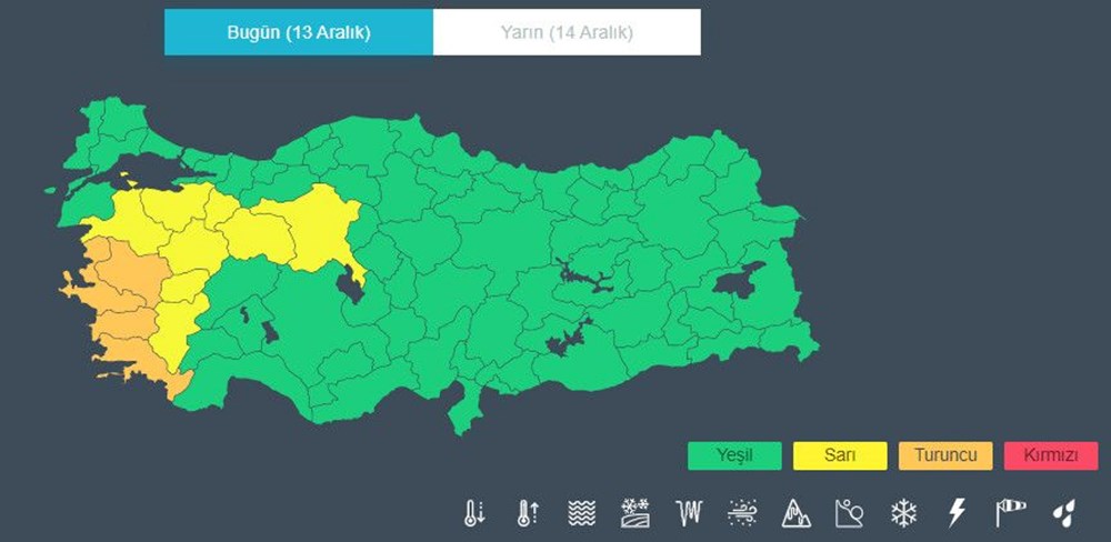 Meteoroloji'den 12 il için sarı ve turuncu kodlu uyarı (Bugün hava nasıl olacak?) - 5