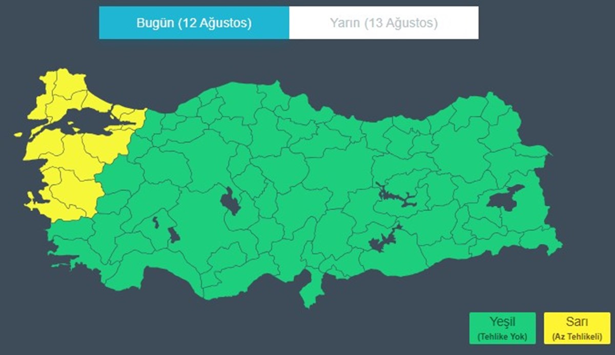 Bugün 11 il için sarı kodlu fırtına uyarısı verilmişti. Bugün 11 il için sarı kodlu fırtına uyarısı verilmişti.