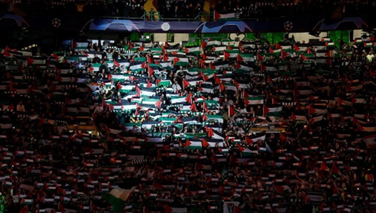 Celtic taraftarı Atletico Madrid maçında Filistin'e böyle destek verdi