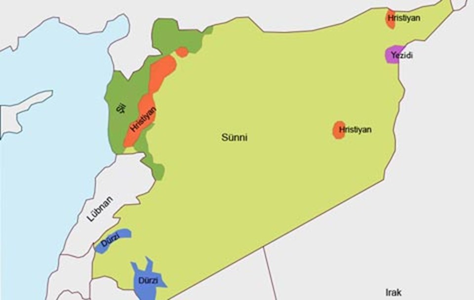 Suriye'deki dini grupların dağılımı(Grafiği büyütmek için tıklayın)