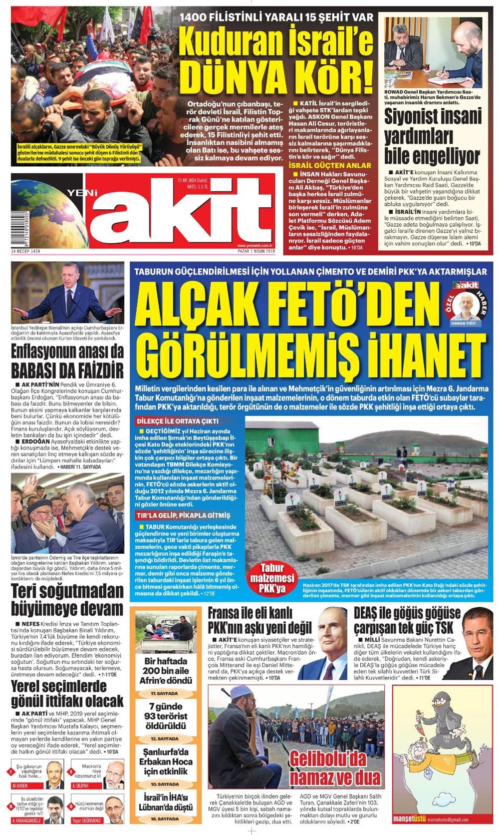 Günün gazete manşetleri 1 Nisan 2018 Son Dakika Türkiye Haberleri