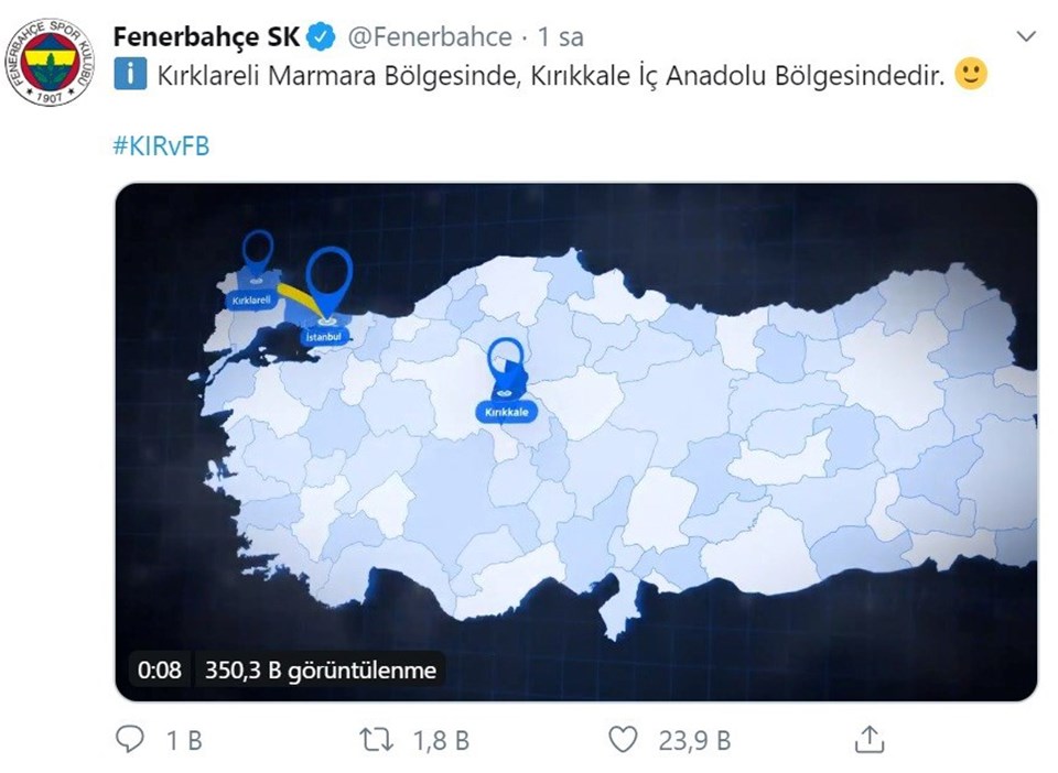 Fenerbahçe'den coğrafya dersi: Kırıkkale'nin yerini haritadan gösterdi - 1
