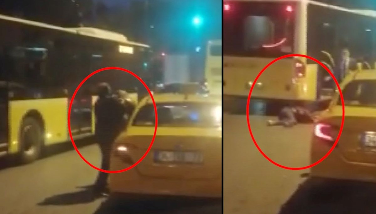 Taksici kadın yolcuyu otobüsün altına itti