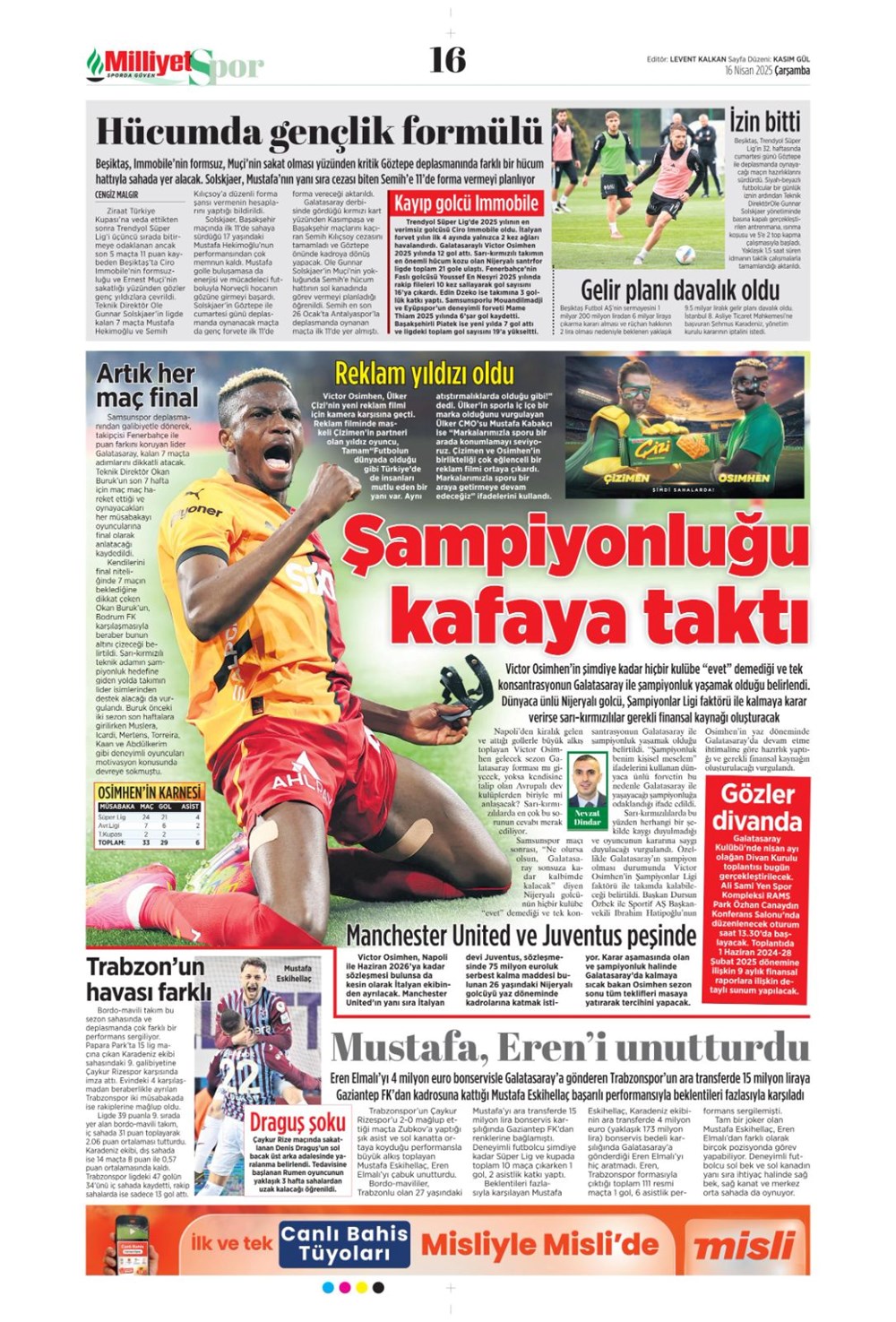 "Kim Min-Jae harekatı" (16 Nisan 2025 spor manşetleri) - 19
