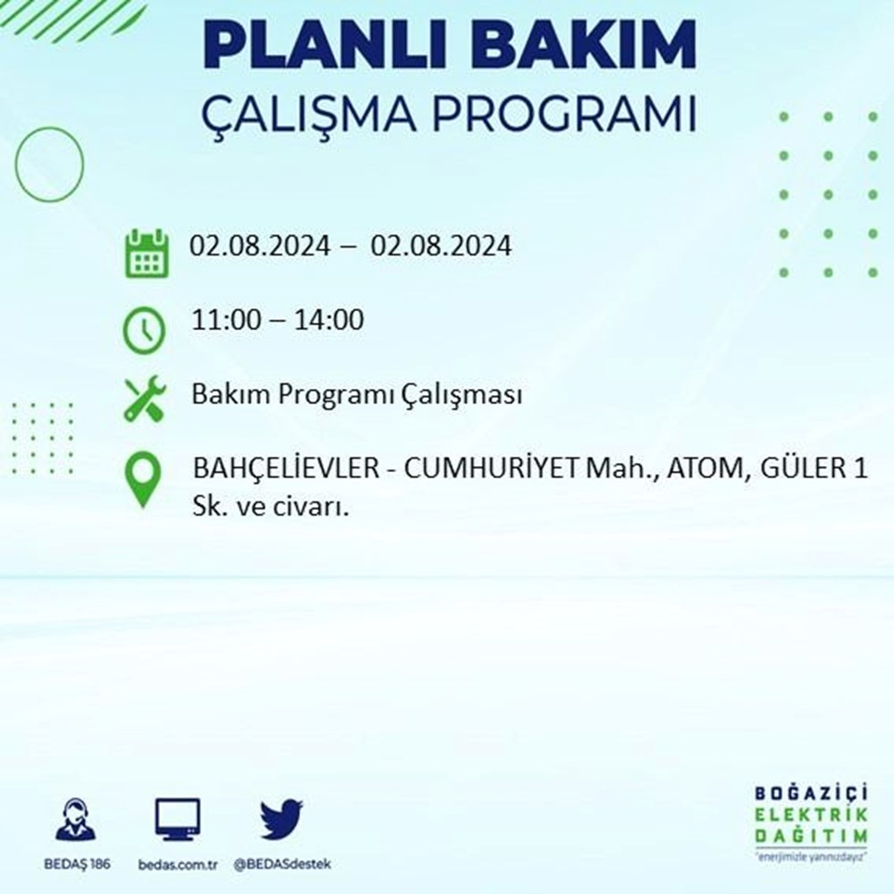 İstanbul'un 22 ilçesinde elektrik kesintisi: Elektrikler ne zaman gelecek? (2 Ağustos BEDAŞ kesinti programı) - 6