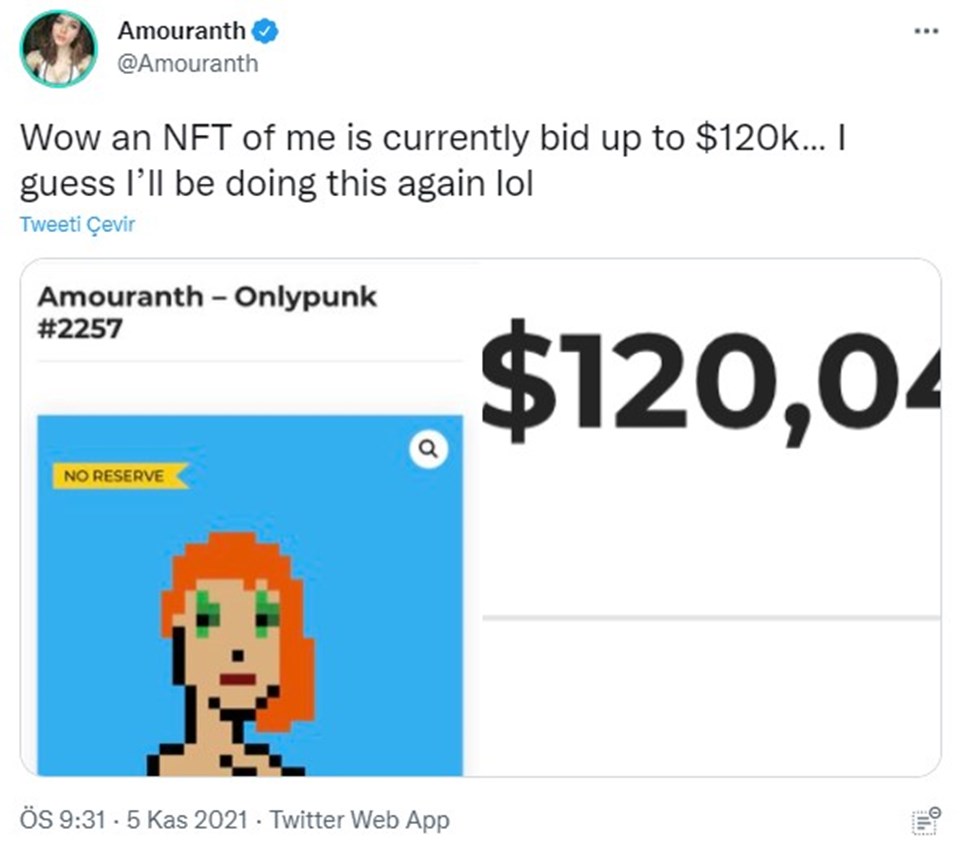 Twitch yayıncısı Amouranth'ın NFT'si 125 bin dolara satıldı - 1