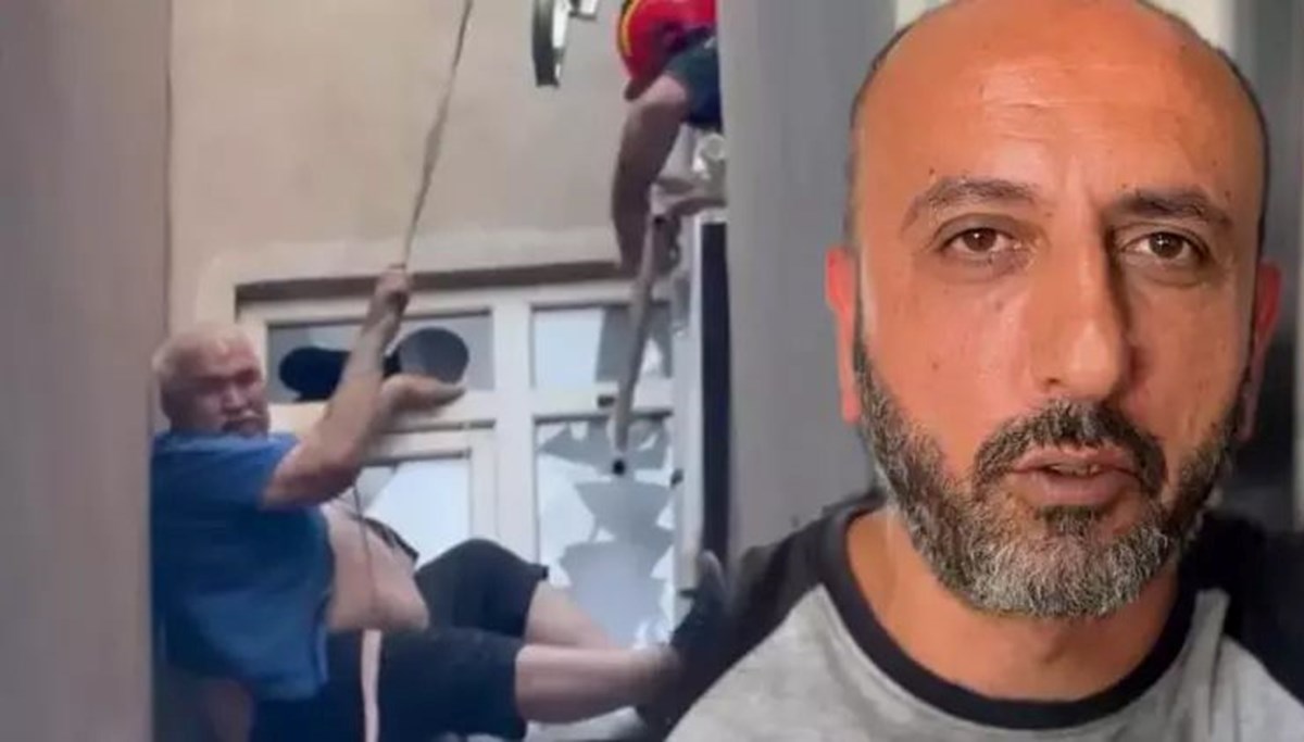 Havada asılı kaldı, itfaiye kurtardı! Görenler şaşkına döndü Havada asılı kaldı, itfaiye kurtardı! Görenler şaşkına döndü