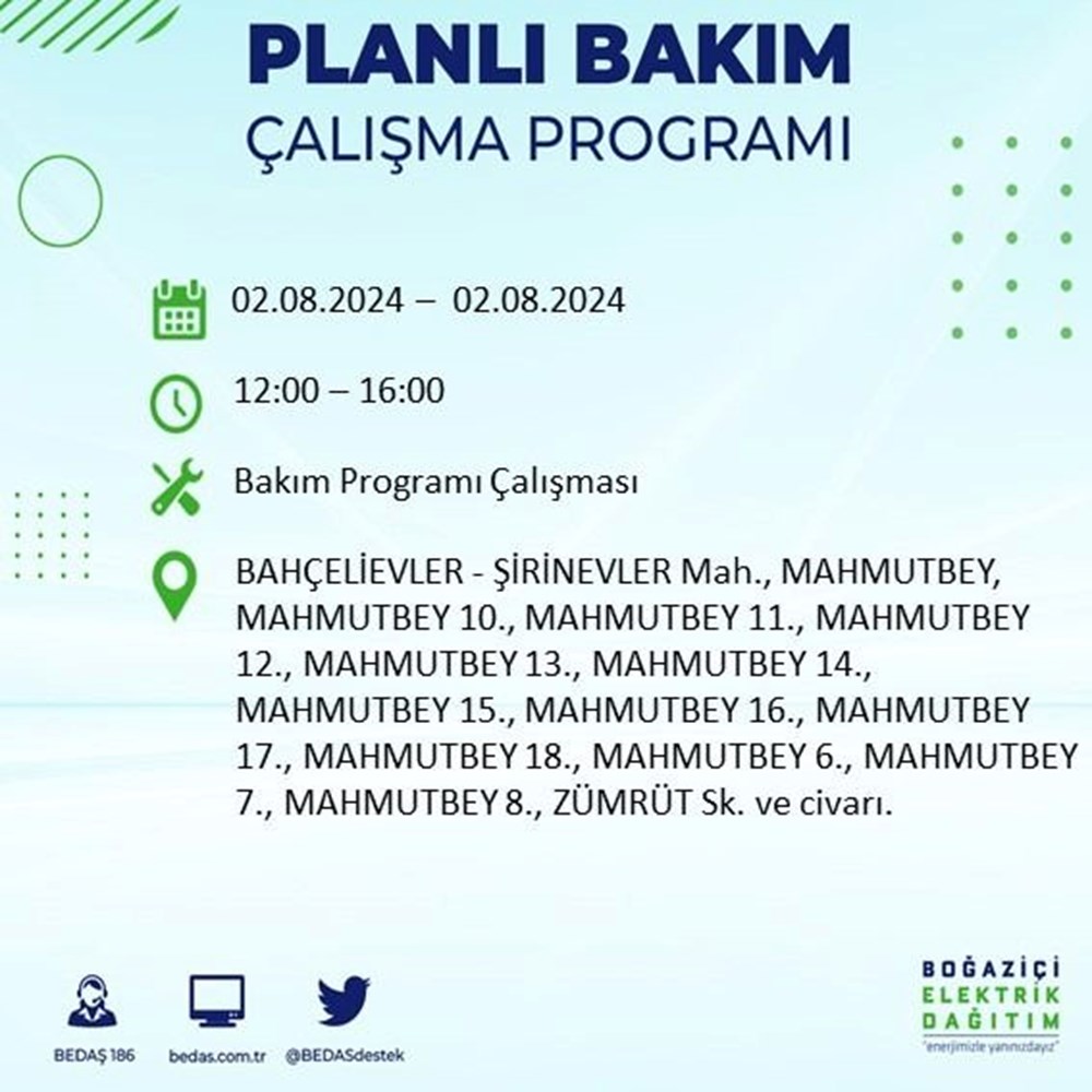 İstanbul'un 22 ilçesinde elektrik kesintisi: Elektrikler ne zaman gelecek? (2 Ağustos BEDAŞ kesinti programı) - 9