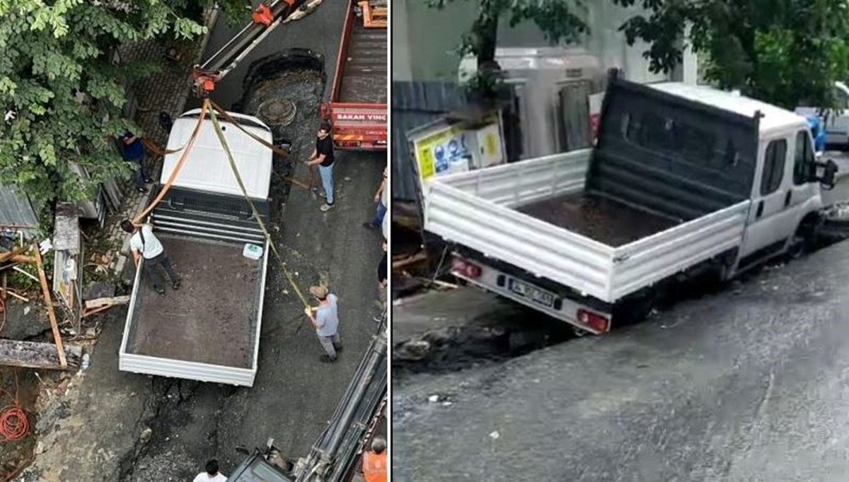 Bayrampaşa'da yol çöktü! Bayrampaşa'da yol çöktü!