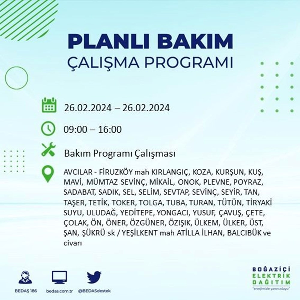İstanbul'un 19 ilçesinde elektrik kesintisi: Elektrikler ne zaman gelecek? (26 Şubat BEDAŞ kesinti programı) - 7