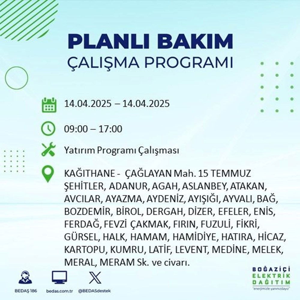 İstanbul'un 23 ilçesinde elektrik kesintisi: Elektrikler ne vakit gelecek? 9 saat sürecek (14 Nisan BEDAŞ kesinti programı) 152
