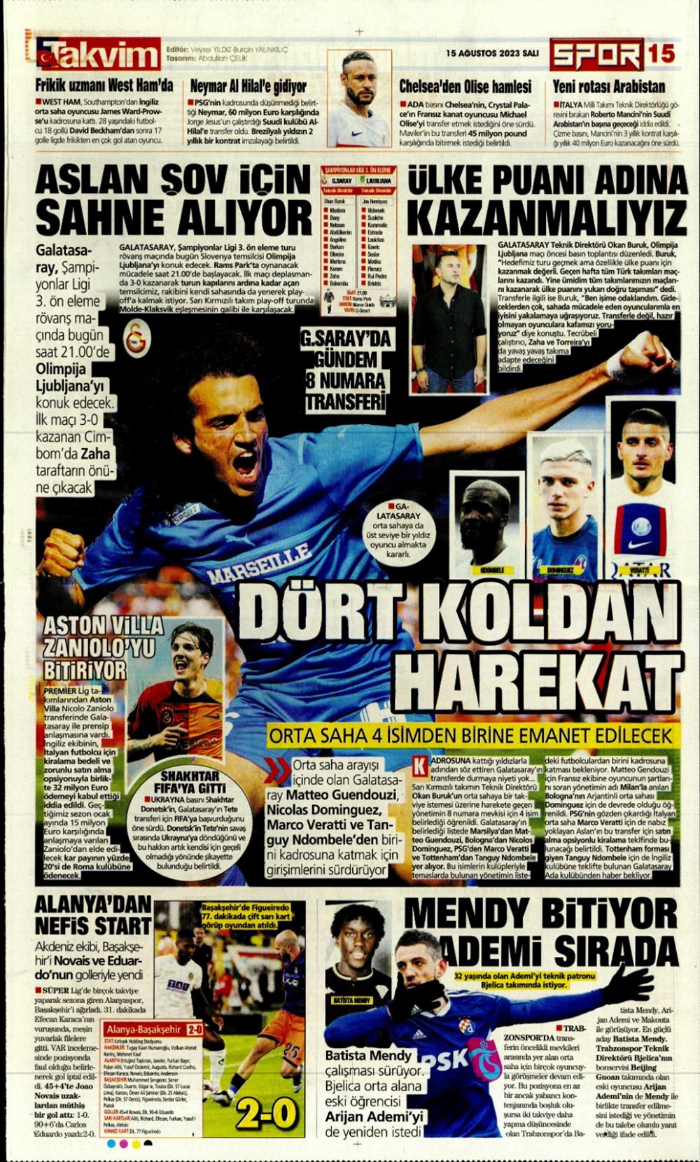 "Aslan'ın tur günü" | 15 Ağustos 2023 spor manşetleri - 14