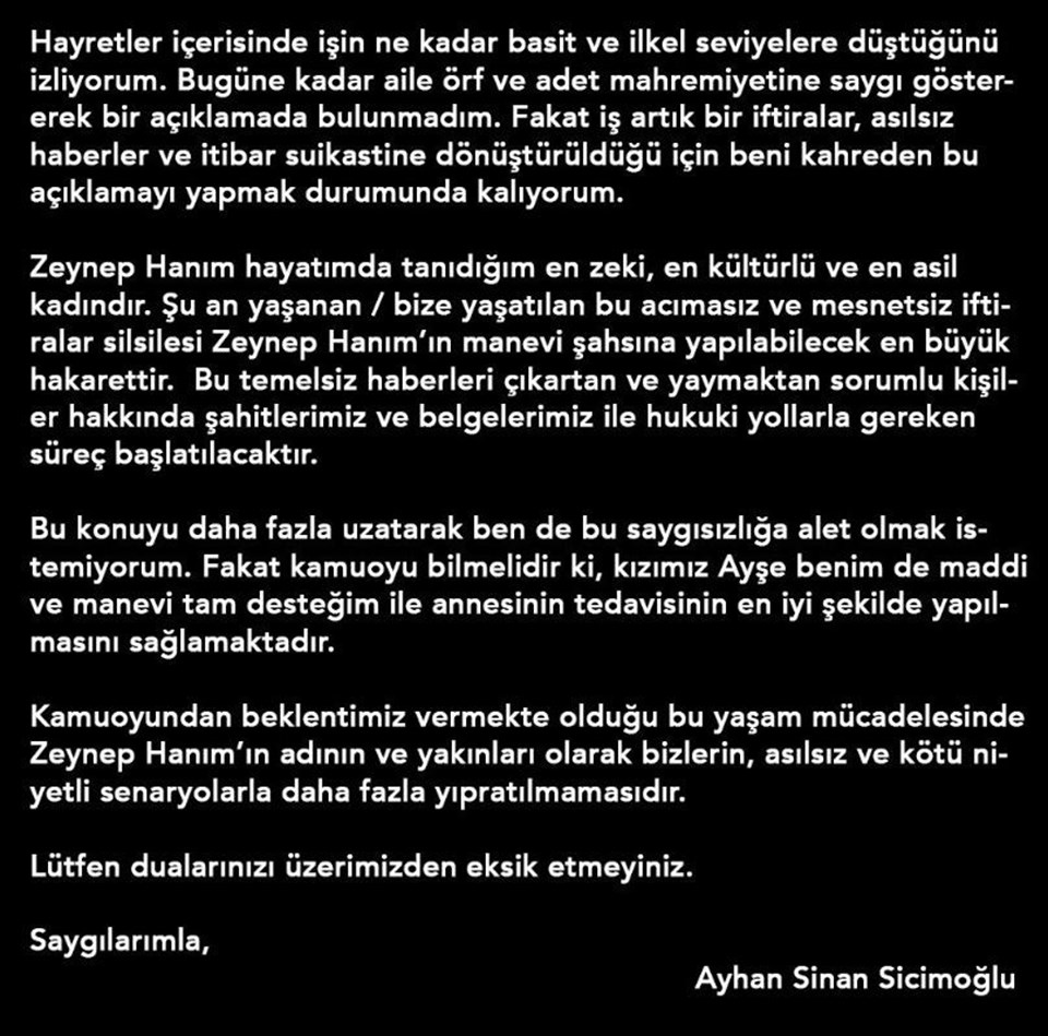 Hasta eşi Zeynep Sicimoğlu'nu terk ettiği iddia edilen Ayhan Sicimoğlu'ndan açıklama - 2