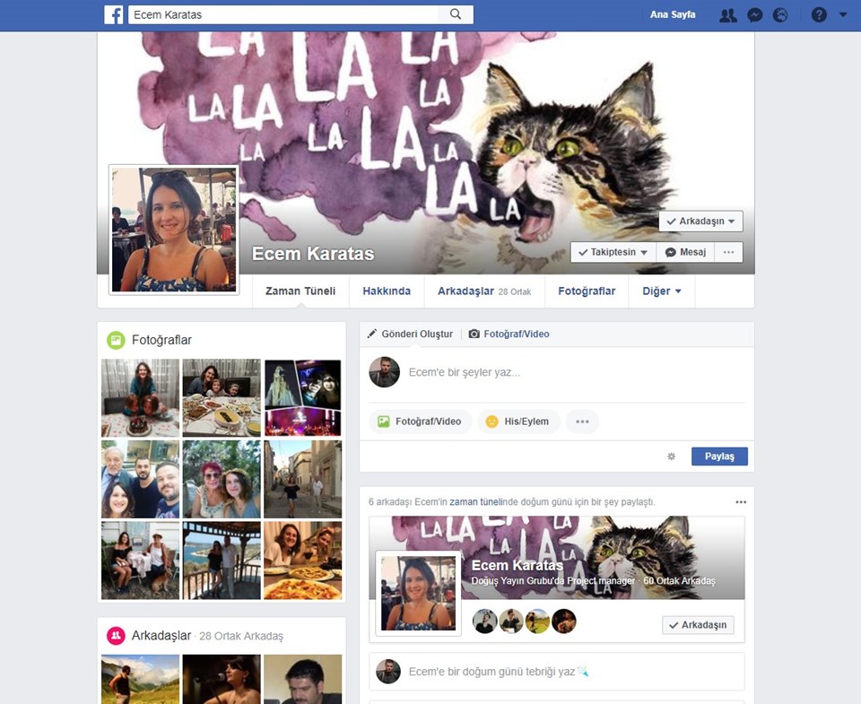 Kedi dostu Ecem'in facebook sayfası