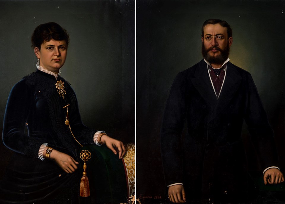 Elise Fernandez ve eşi Nissim de Kamondo'nun Esperon imzalı iki ayrı portresi (1883)