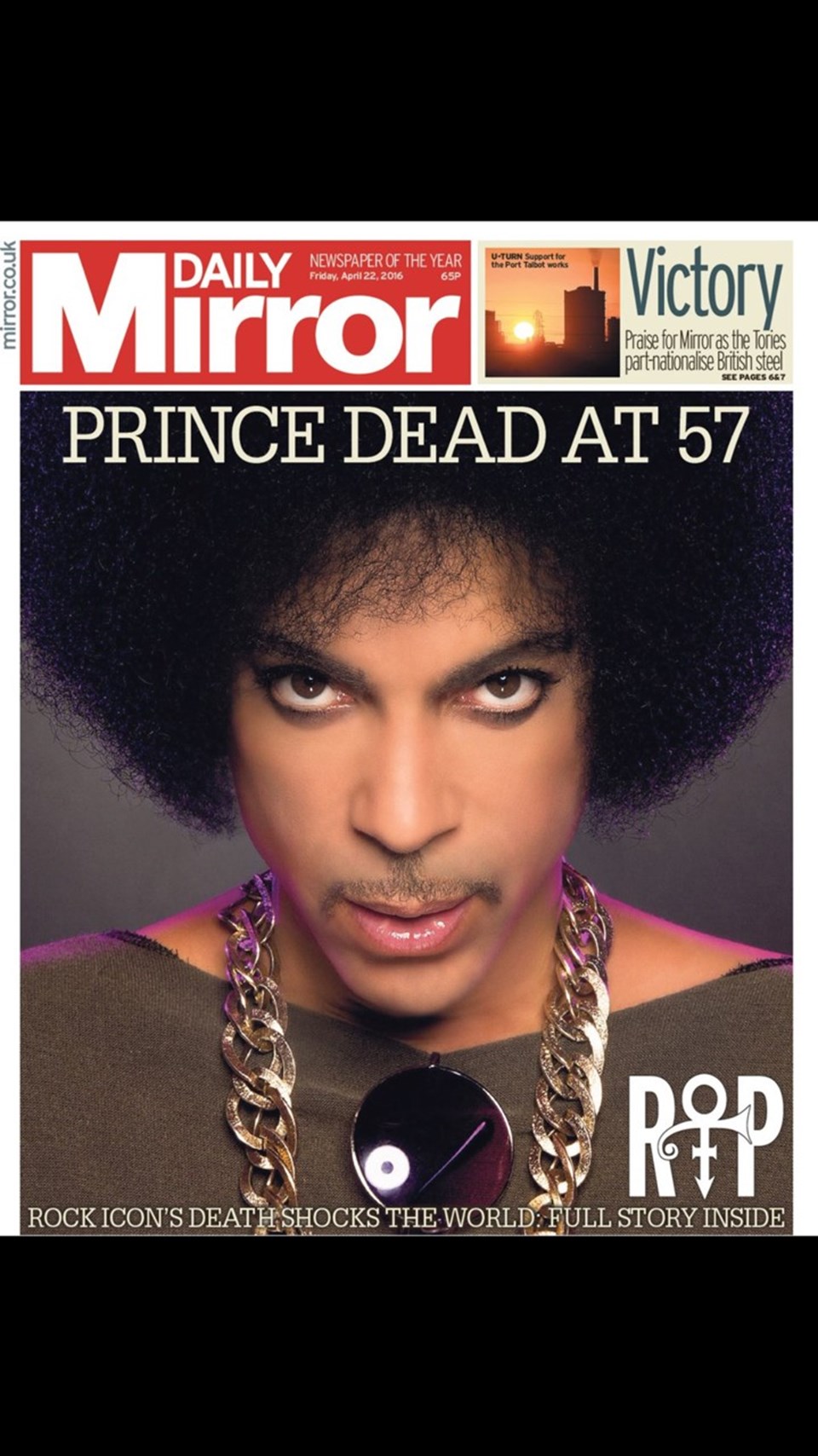 Daily Mirror da ölümü manşetten verdi.