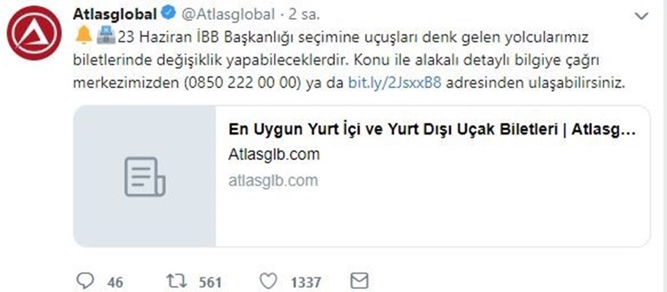AtlasGlobal Havayolları, açıklamayı sosyal medya hesaplarından duyurdu...