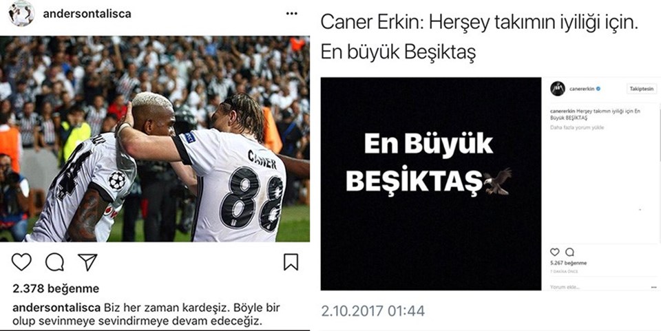 Talisca, gece yarısından sonra Caner'le olan bir gol sevinci fotoğrafını paylaştı