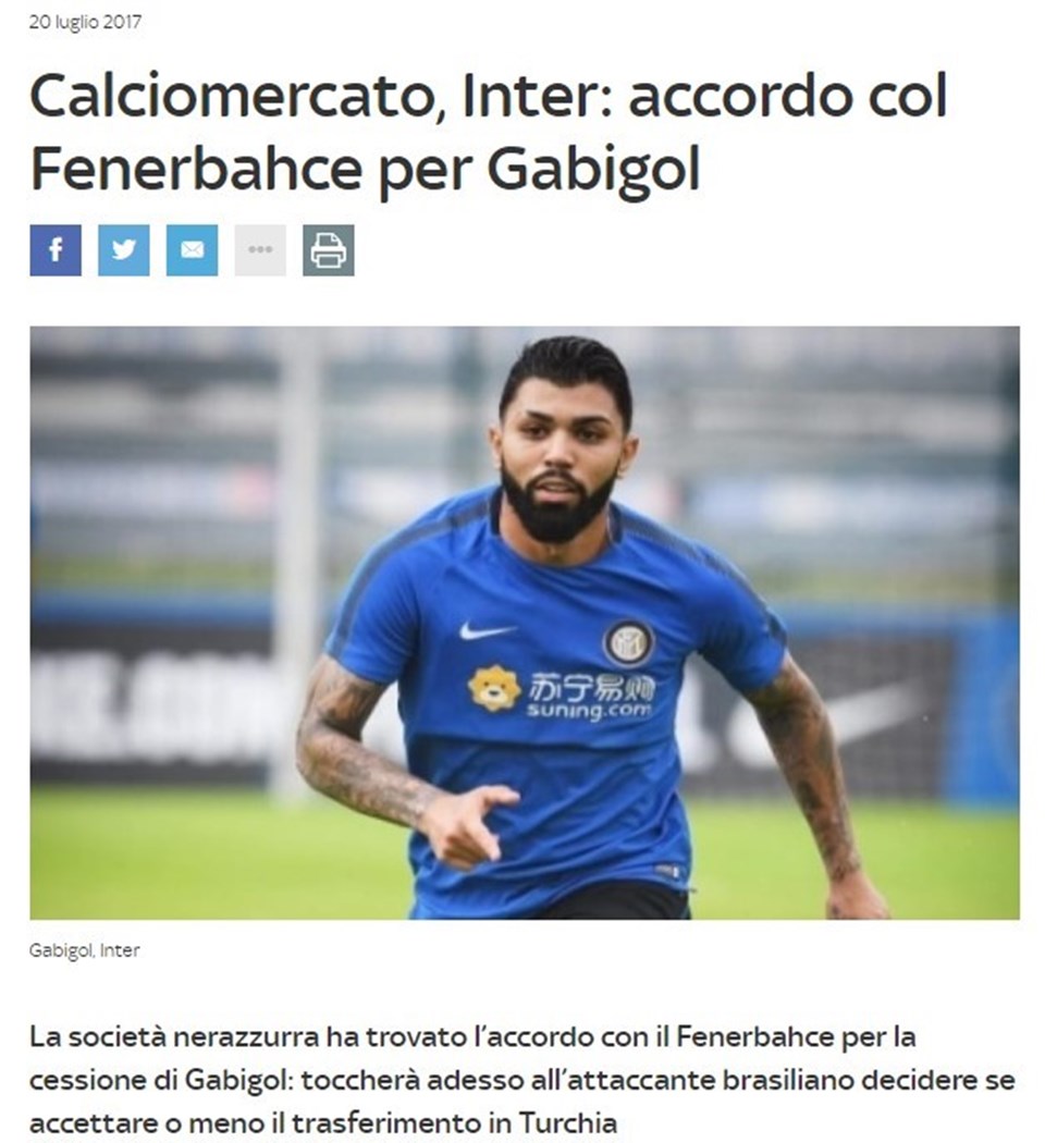 Sky Sport İtalya haberi böyle duyurdu.