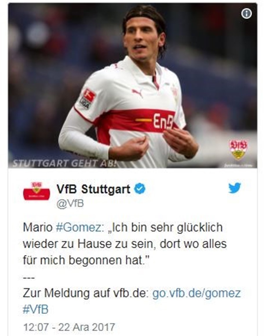 Stuttgart kulübü transferi Gomez'in 2001'deki kırmızı-beyaz forması ile duyurdu, 'Eve hoşgeldin' dedi...