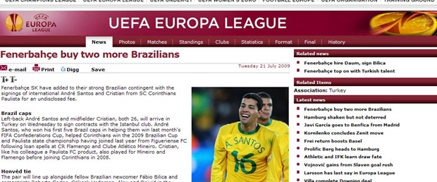 UEFA: F.Bahçe iki Brezilyalı daha aldı