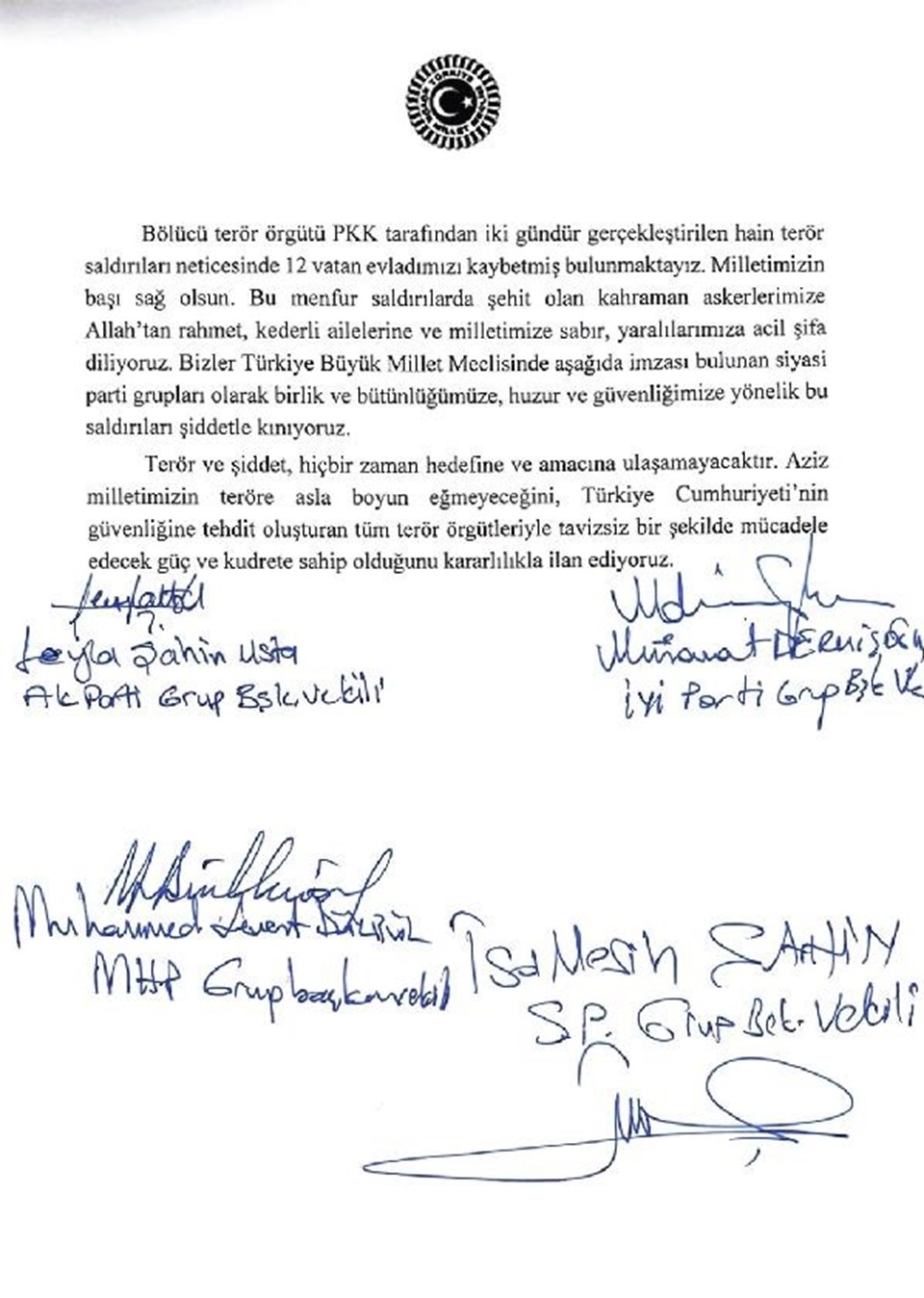 4 partiden ortak bildiri: "Terör hiçbir zaman hedefine ulaşamayacak" - 1