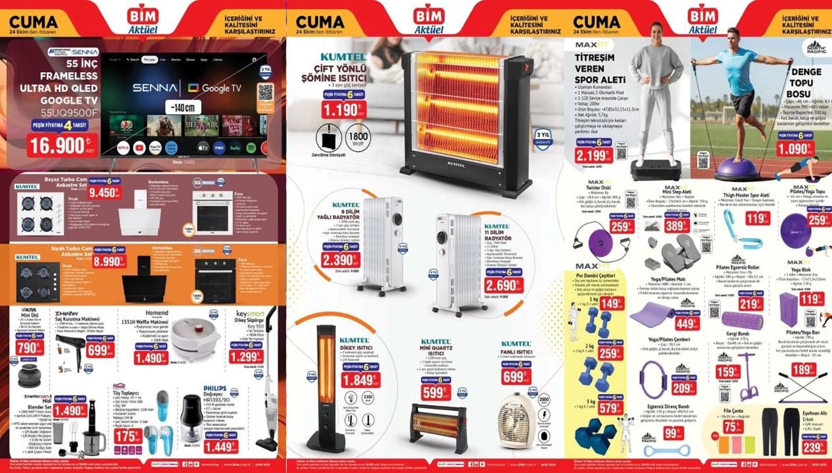 RAFLARDA: BİM 24 Ekim Aktüel Ürün Kataloğu 2025: Elektronik ev ürünleri, spor ekipmanları, ısıtıcı çeşitleri satışta