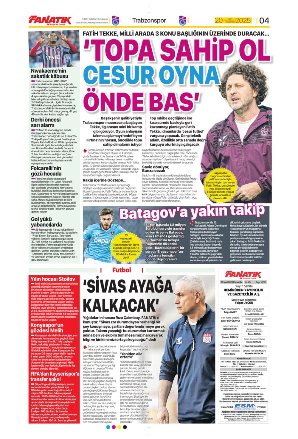 "Milliler avantaj peşinde" (20 Mart 2025 spor manşetleri) - 6